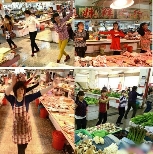 广场舞入侵菜市场综合gif搞笑图片