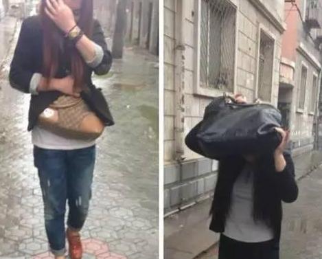 每到下雨天，谁的包是名牌的，就一目了然了综合gif搞笑图片