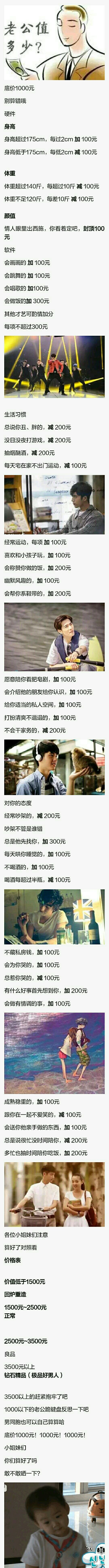 最新老公价目表出炉了！你的老公值多少钱！敢晒吗？男同胞们也可以偷偷给自己算一下！综合gif搞笑图片