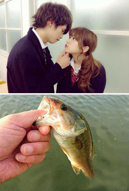 别人和女朋友这样子亲热，你只能和鱼这样子...综合gif搞笑图片