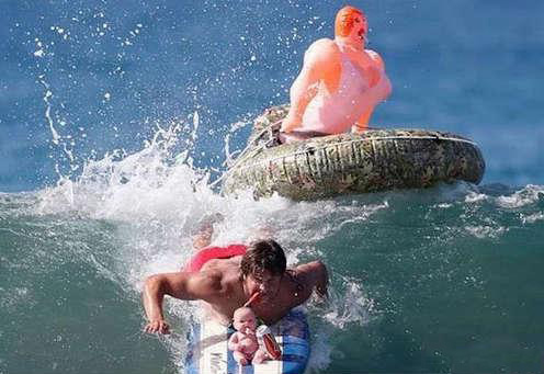 一家三口一起冲浪真是幸福综合gif搞笑图片