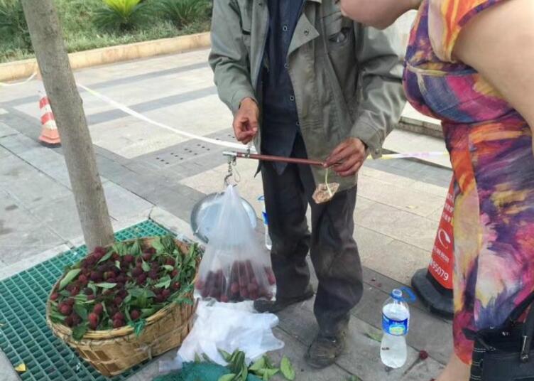 卖杨梅的老人说秤砣被执法人员抢走了，他用了个石头替代综合gif搞笑图片
