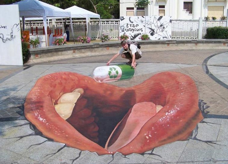 爆强的街头3D粉笔画（组图）综合gif搞笑图片