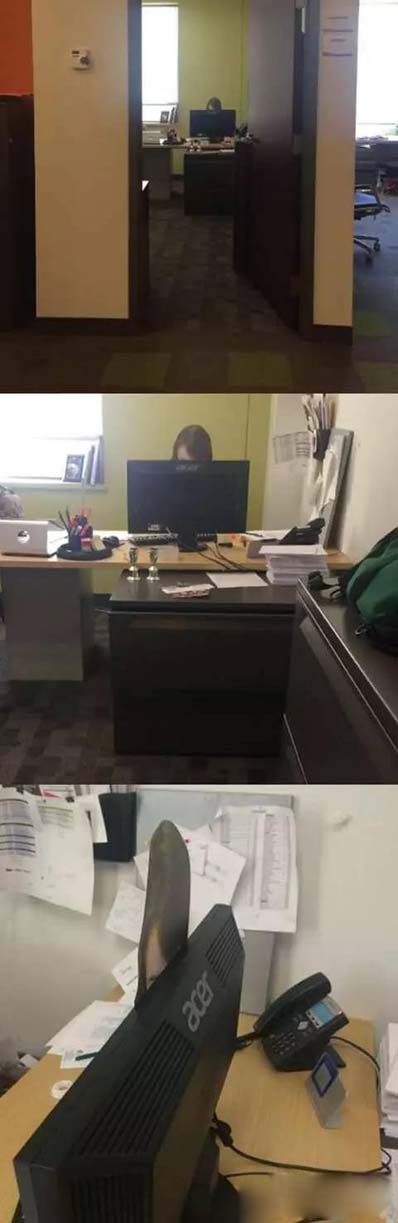 遇见奋斗到很晚都不下班的女同事 结果。。。综合gif搞笑图片