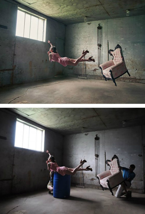 悬浮术的拍摄现场综合gif搞笑图片