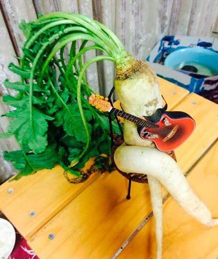 一妹子今天在家后院收获了一只主音吉他手植物gif搞笑图片