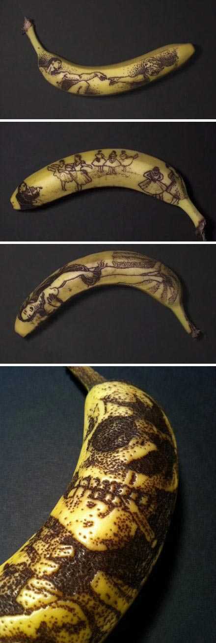 香蕉纹身，刻得太好了雕堡了植物gif搞笑图片