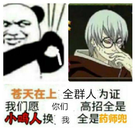 苍天在上全群人为证我们愿你们高招全是小鸣人换我全是药师兜