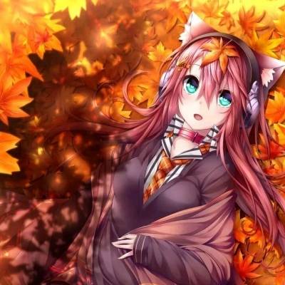 二次元动漫少女枫叶背景唯美头像图片大全