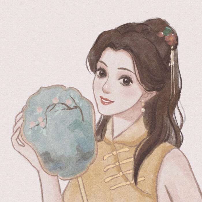 优雅好看的迪士尼公主复古旗袍风手绘头像图片