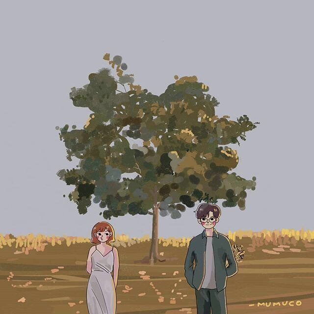 情侣手绘插画背景头像图