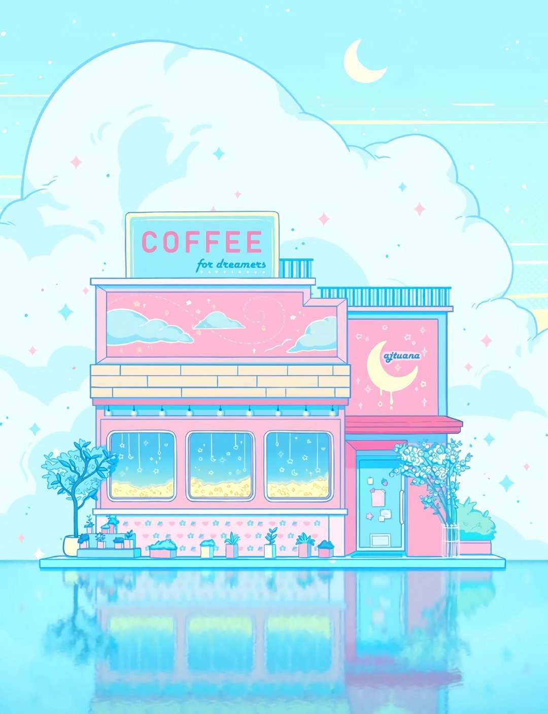 手绘超美粉蓝场景小清新头像图片大全