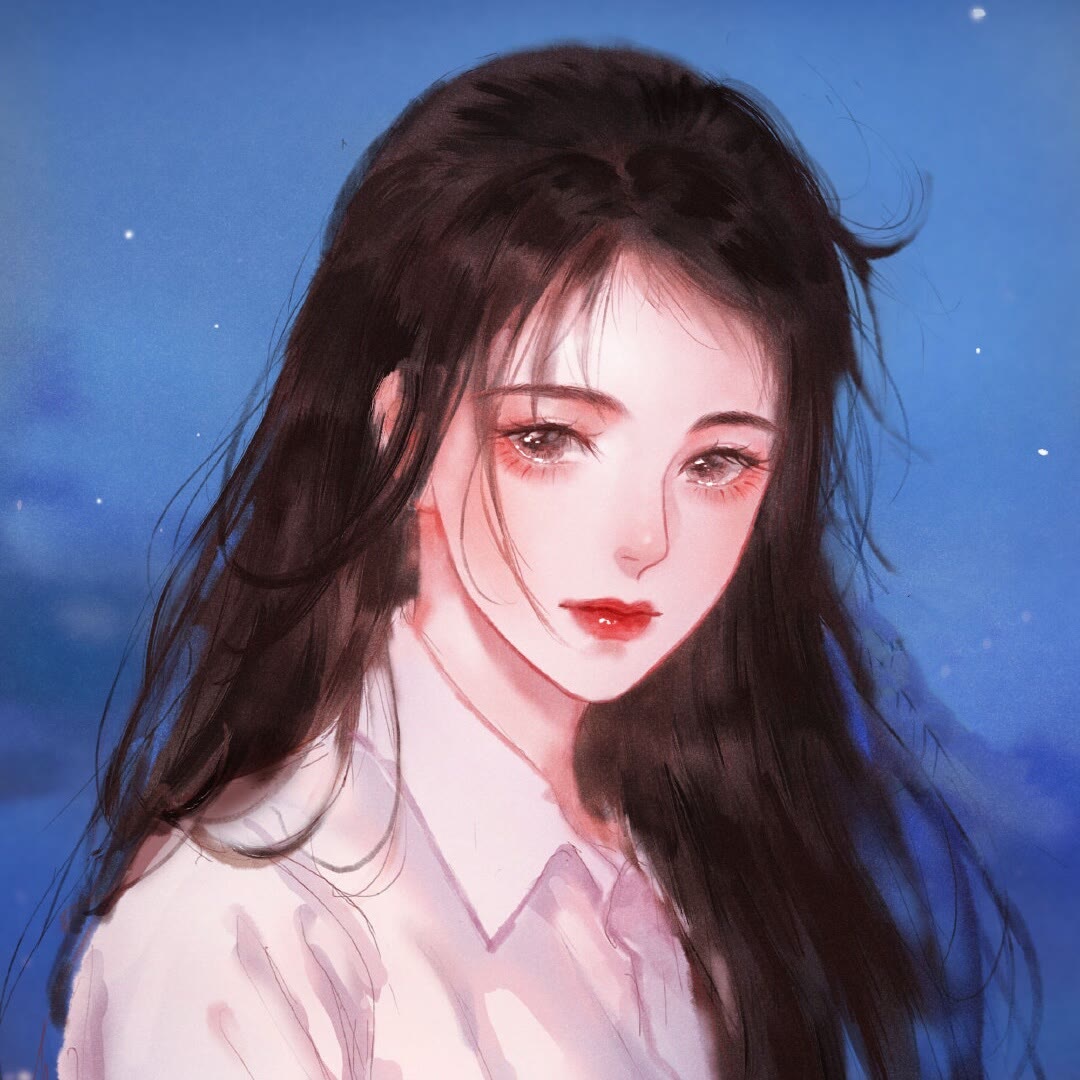 眼里的光比星星耀眼|星光下的美女手绘头像图片