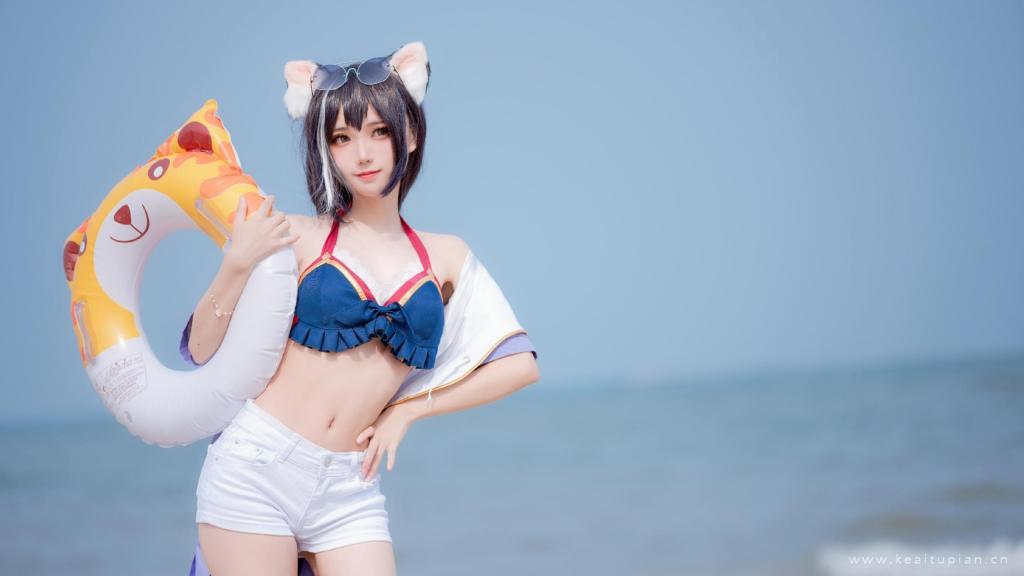 cosplay公主连结水黑猫凯露日系少女沙滩写真图片