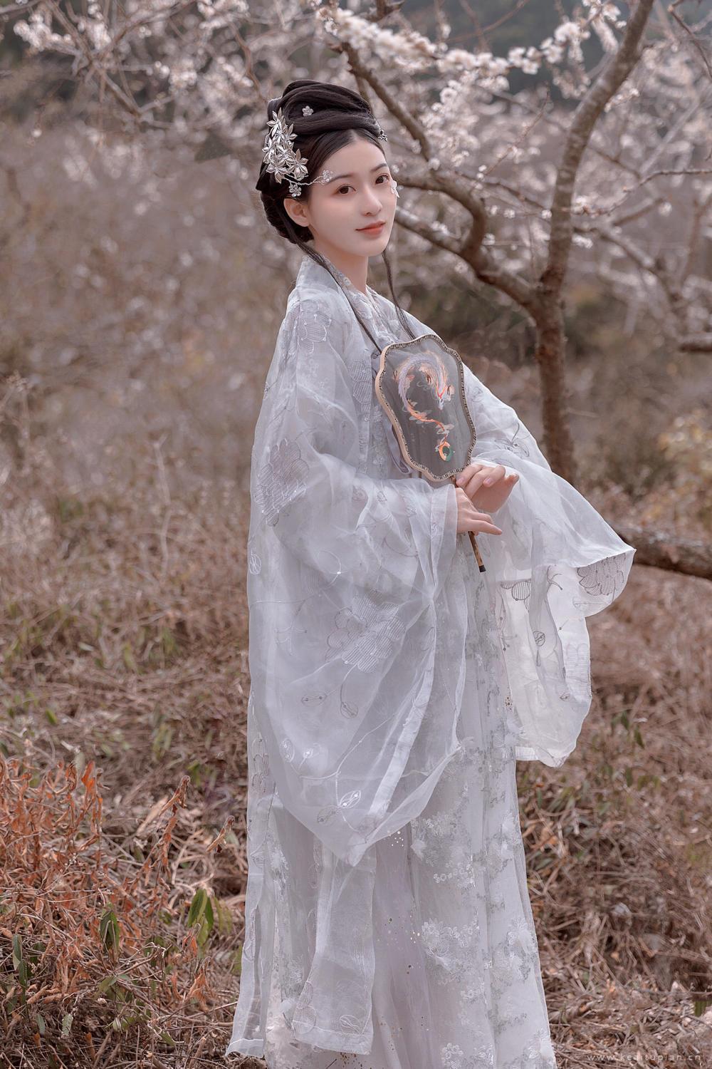 梨花树下白衣飘飘的古装美女优雅温柔古风写真图片