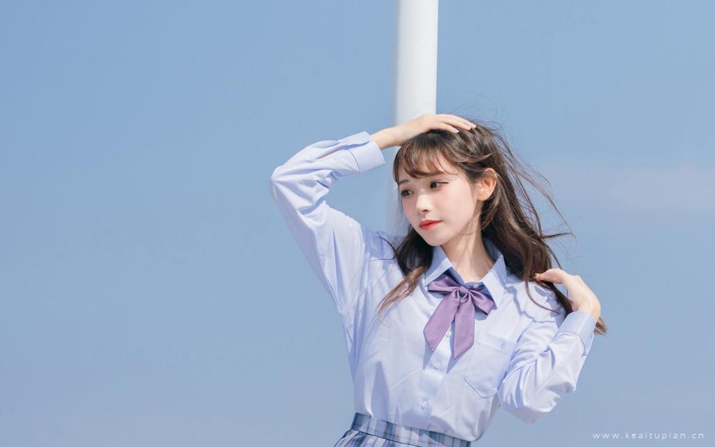 jk可爱元气少女清新蓝色系写真高清壁纸图