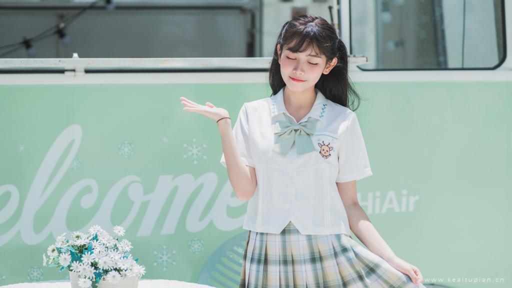 阳光活力少女jk制服小清新写真图片桌面壁纸