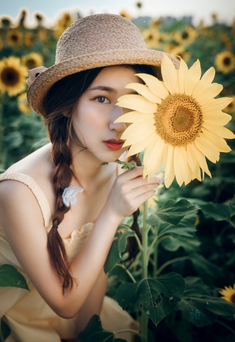 向日葵花田少女养眼高清写真图片大全
