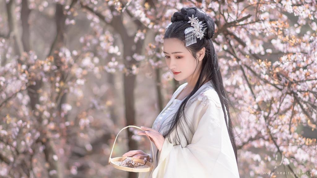 绝美气质古装美女林中赏花唯美高清壁纸写真