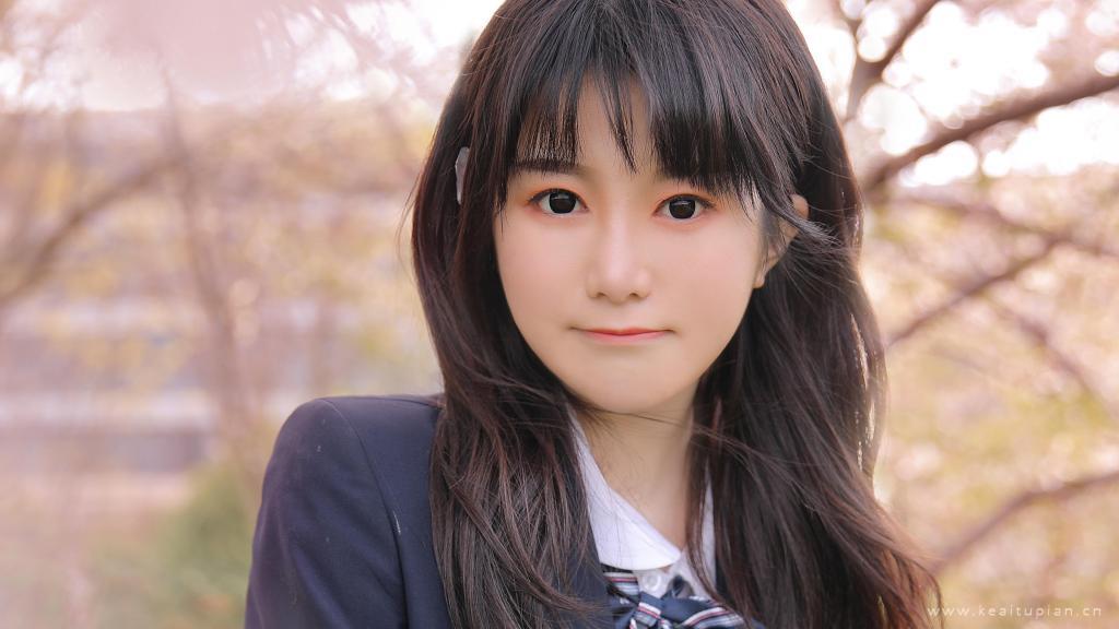 jk风清纯少女楚楚动人樱花写真高清壁纸图