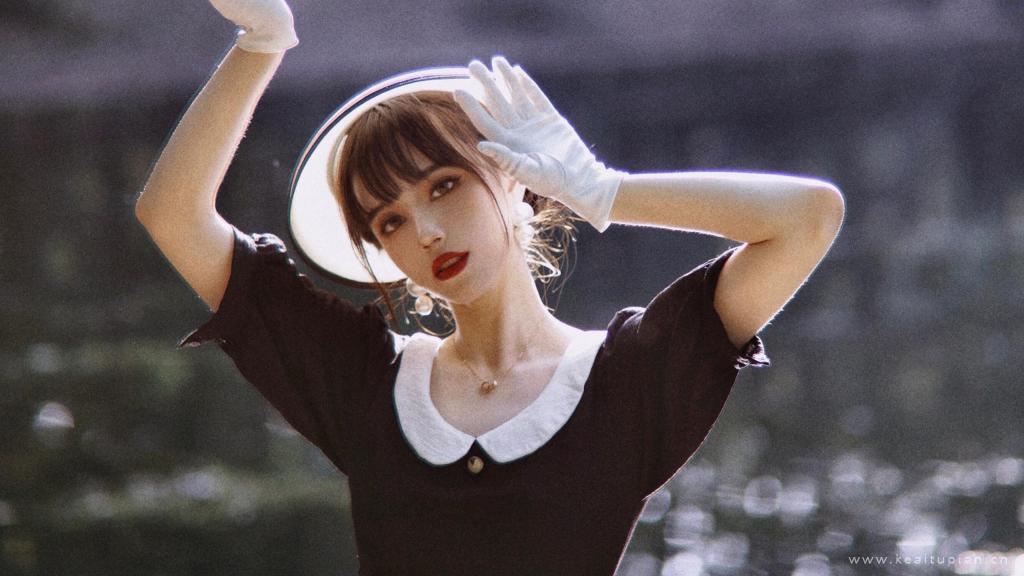 高贵气质妩媚妖娆黑色连衣裙户外写真壁纸图片