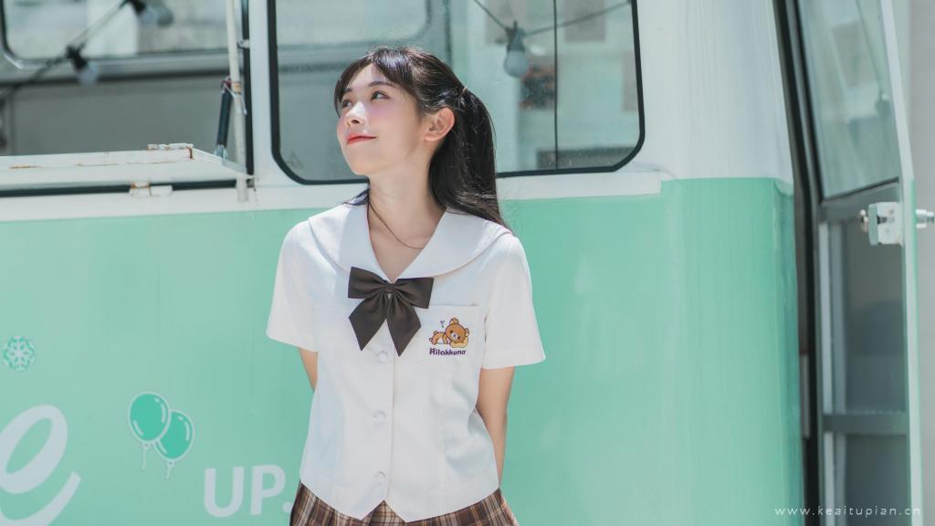 夏日青春jk少女双马尾白嫩俏皮写真图片桌面壁纸