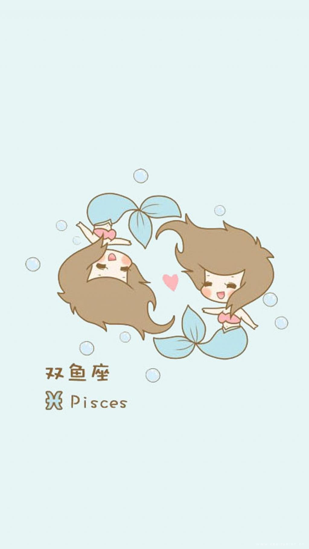 可爱的卡通双鱼座美人鱼水中嬉戏简约插画图片