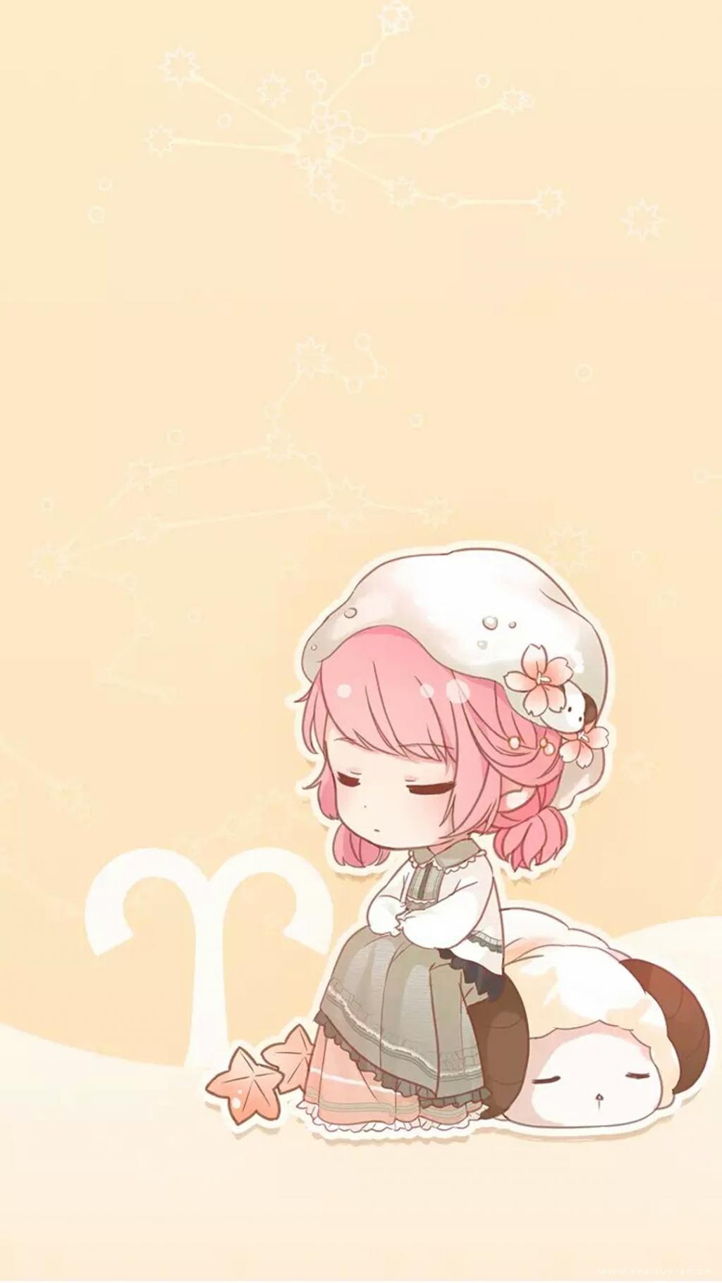 乖巧的白羊座女孩简约卡通插画图片