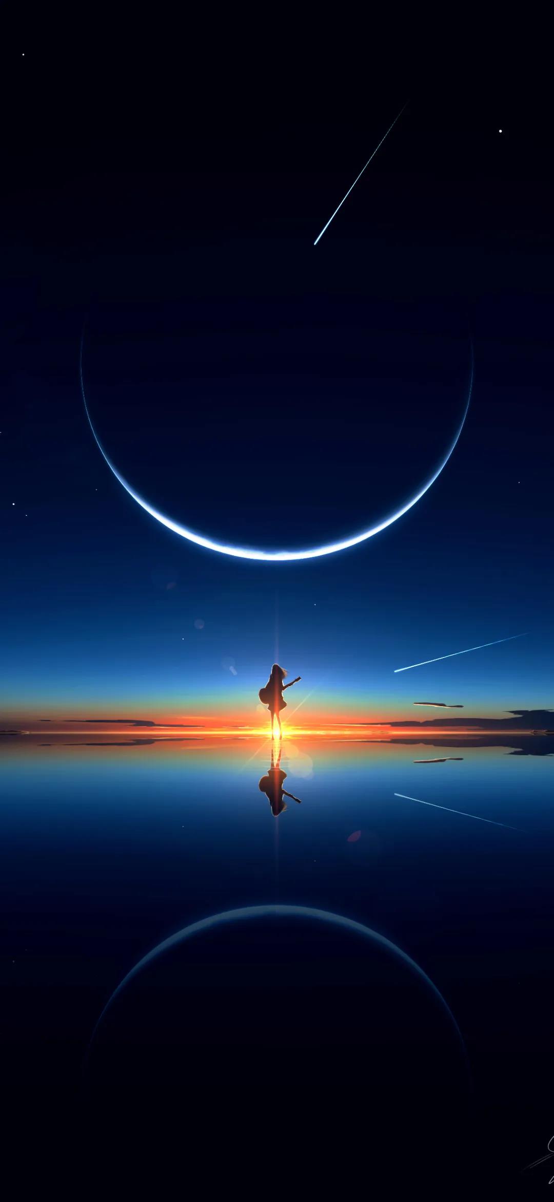 夜空中一轮弯弯的月亮唯美风景手机壁纸图片