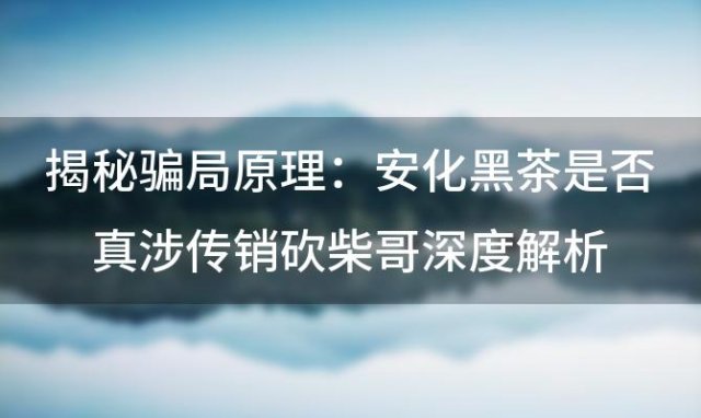 揭秘骗局原理：安化黑茶是否真涉传销砍柴哥深度解析