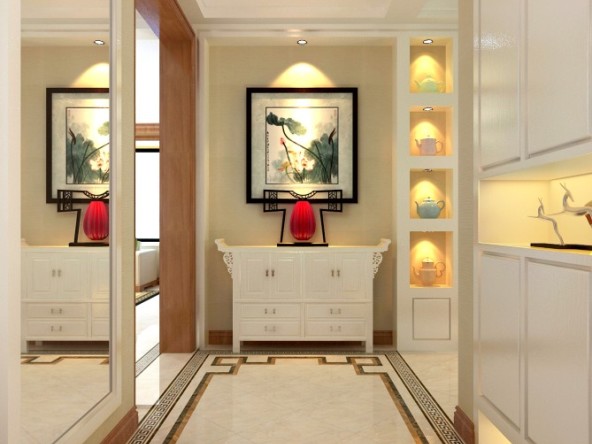 进门玄关风水字画挂什么?竖幅山水画招财旺运？