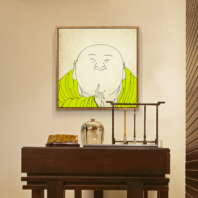 笑佛新中式禅意弥勒佛像禅堂书房茶室装饰画佛系玄挂画