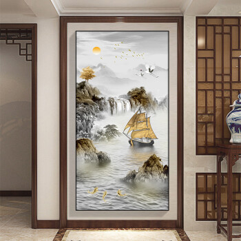 走廊玄关装饰山水画的山水情怀，落花时节又逢春